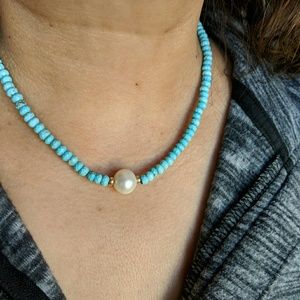 14k yellow gold turquoise and pearl necklace